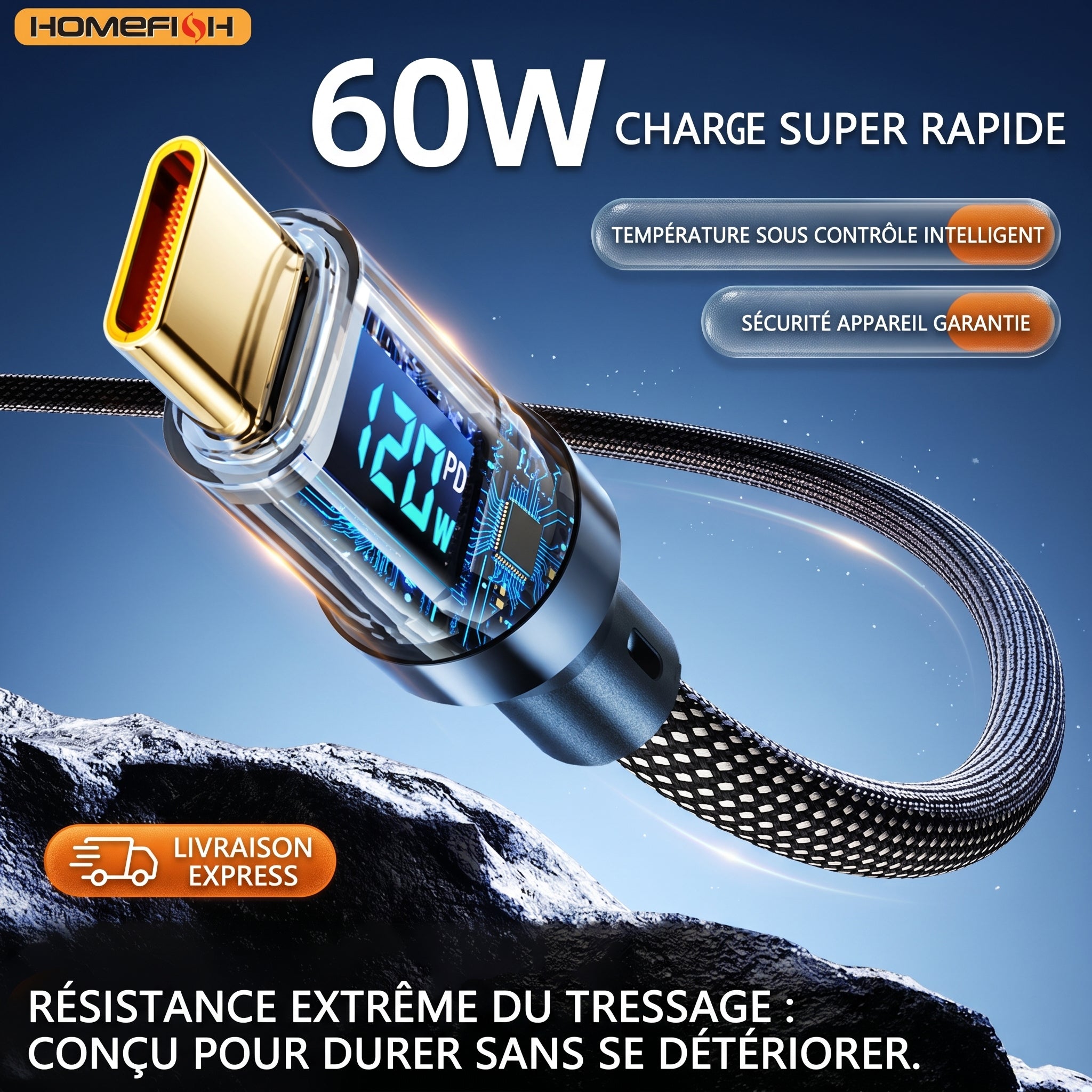 Câble USB-C 60W CHARGE RAPIDE